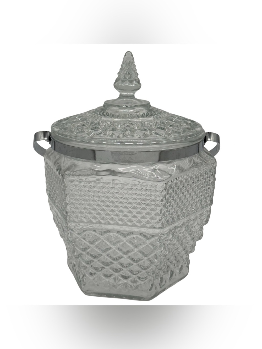 Vintage Anchor Hocking Wexford Glass Ice Bucket Cookie Jar with Lid MCM Crystal